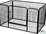 a black dog cage with two doors open and one door closed
