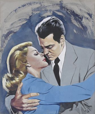 an image of a painting of a man and a woman hugging