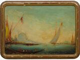 an image of a painting of boats in a body of water