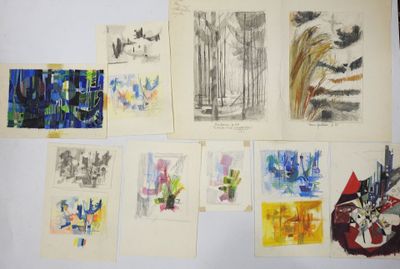 a lot of drawings on the wall of a room