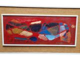 tableau représentant une œuvre abstraite rouge et bleue dans un cadre blanc