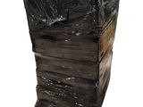 a picture of a black trash can wrapped in plastic