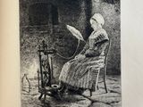 drawing of a woman sitting in a chair reading a book