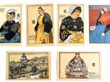 several cards with pictures of a woman and a man on them