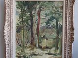 an image of a painting of a forest scene in a frame