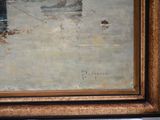 a painting of a boat in a body of water