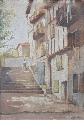 un tableau représentant un homme marchant dans une rue