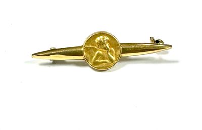 an image of a gold tie bar with a coin on it