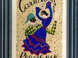 un tableau représentant une femme en robe bleue tenant un éventail