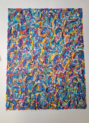 une peinture sur un mur blanc recouvert de peinture colorée
