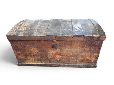 an old wooden trunk with a metal latch on it