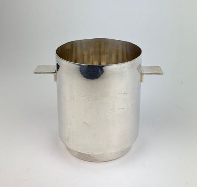 a stainless steel pot with a handle on a white background