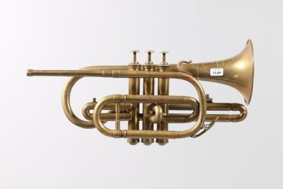 an image of a brass trumpet on a white background