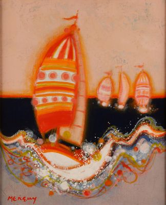 a painting of a sailboat on the water