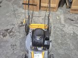 an image of a lawn mower parked in a garage
