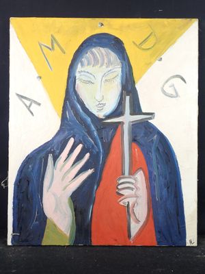 une image représentant un tableau où l'on voit une femme tenant une croix