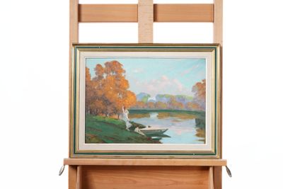 a picture of a painting on a easel with a painting on it