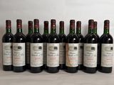six bottles of wine are lined up on a table