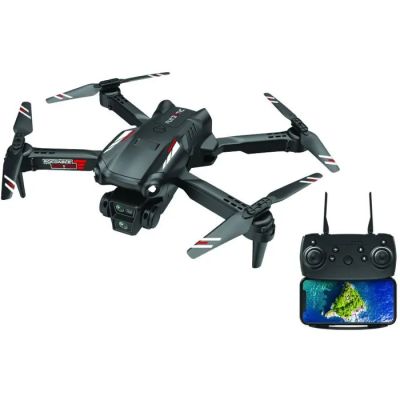 un gros plan d'un drone télécommandé avec un téléphone portable à côté