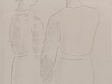 drawing of two people standing next to each other in front of a white background