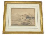 a drawing of a landscape with a castle in the distance