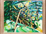 a painting of a bird ' s nest in the middle of a forest