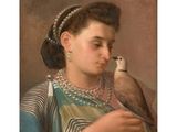 une image d'un tableau représentant une femme avec un oiseau sur l'épaule