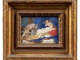 an image of a picture of a painting of a woman laying on a bed