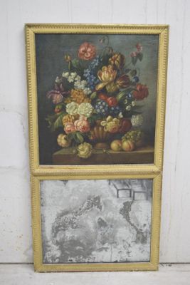 a picture of a painting of flowers and fruit on a table