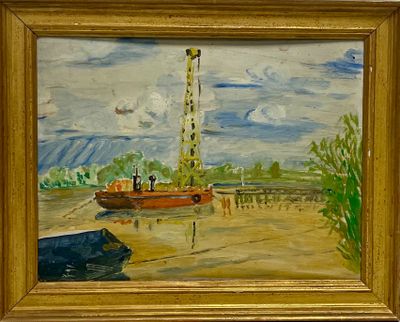 une image d'un tableau représentant un bateau sur l'eau
