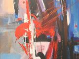 peinture abstraite représentant un violoniste, en rouge et bleu