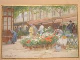 a picture of a painting of a flower market