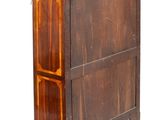 a wooden cabinet with a marble top on a white background