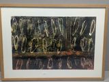 an image of a picture of a black and white painting with writing on it