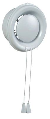 a white ceiling fan with a cord attached to it