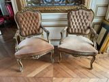 pair of antique french style chairs with velvet upholstered seats