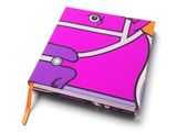un gros plan sur un cahier violet sur lequel est posé un sac violet
