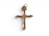a gold cross with a bird on it on a white background