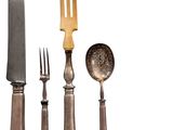 four different types of knives and spoons on a white background