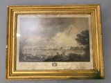 an old picture of a painting hanging on a wall in a gold frame