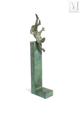 statue of a bird on a block with a white background