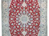 un tapis rouge et bleu à motifs de médaillons