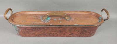 an old copper pot with handles and handles on a white background