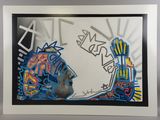 framed and matted print of a graffiti painting of a man ' s head