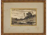 an image of a drawing of a landscape in a gold frame