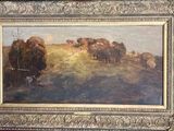 a painting of a herd of sheep in a field