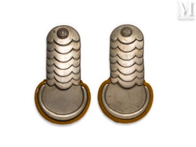 pair of silver colored metal knobs on a white background