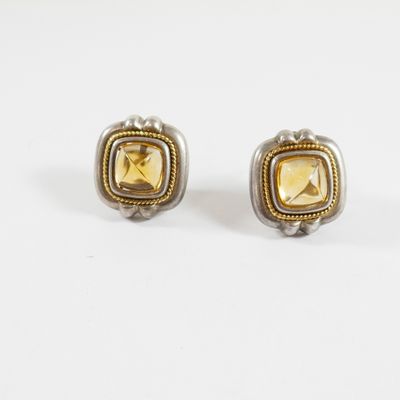 une paire de boucles d'oreilles en or et en argent sur fond blanc