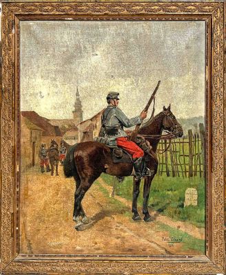 tableau représentant un homme à cheval, un pistolet à la main