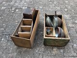 two wooden boxes with spoons and spoons in them